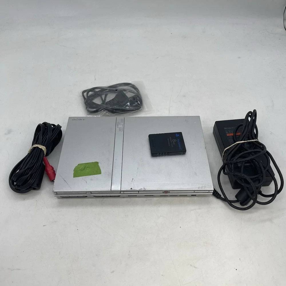 Sony PlayStation 2 PS2 Slim Silver Console SCPH-79001 Working Mem Card, Cords